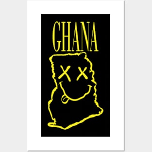 Vibrant Ghana Africa x Eyes Happy Face: Unleash Your 90s Grunge Spirit! Smiling Squiggly Mouth Dazed Happy Face Posters and Art